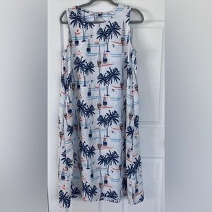 Nautical Palm Print Midi Dress with Pockets
